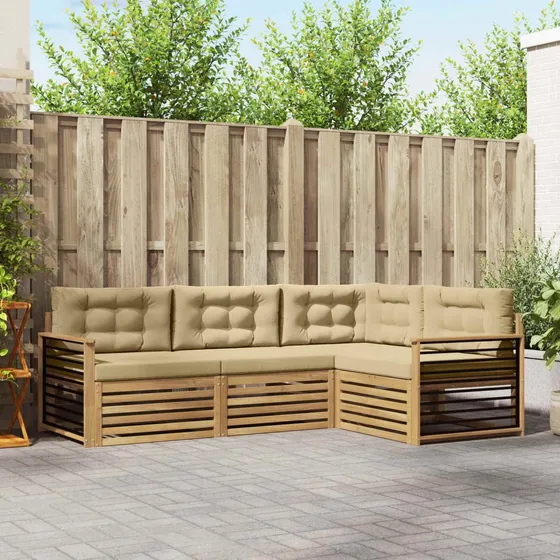 vidaXL Udendørs sofagruppe 5 stk. i akacietræ med beige hynder