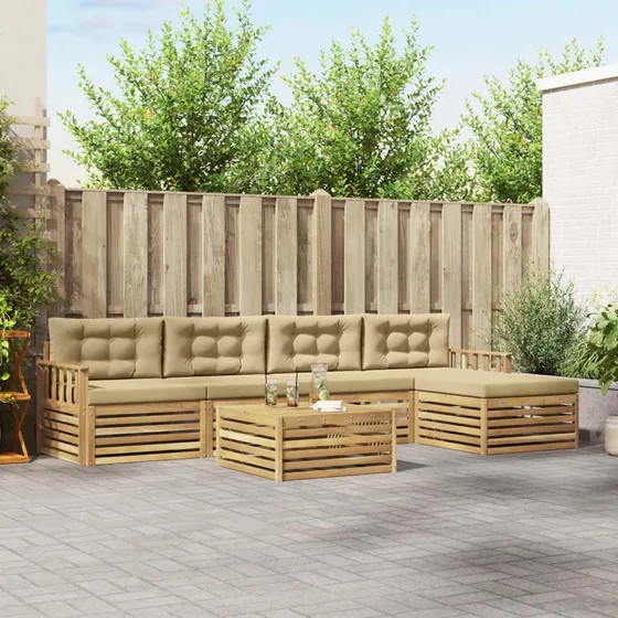 vidaXL Udendørs sofagruppe 7 stk. i akacietræ, hvid og beige