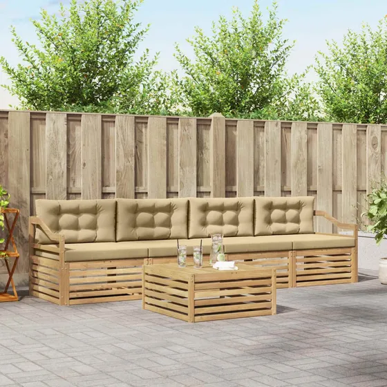 vidaXL Udendørs sofagruppe 5 stk. i massivt akacietræ, hvid/beige