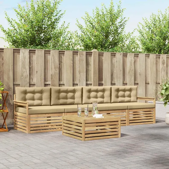 vidaXL Udendørs sofagruppe 5 stk. i massivt akacietræ, hvid/beige