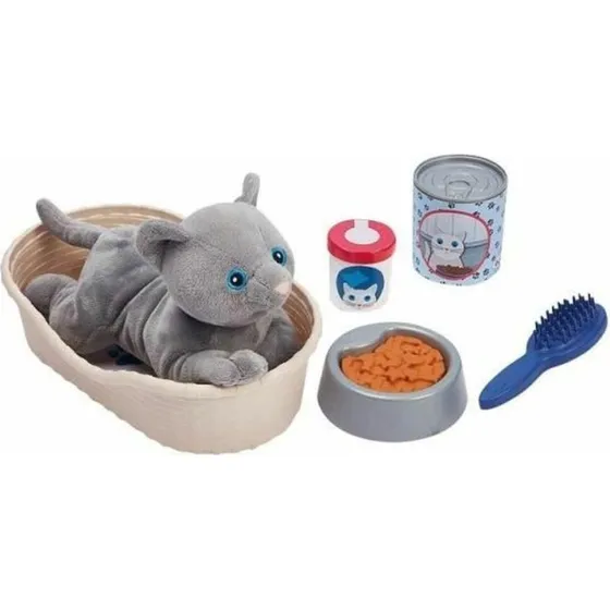 Ecoiffier Tøjdyr Kat med Seng & Plejetilbehør, 9 dele