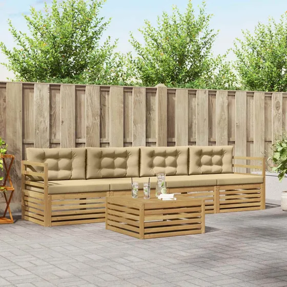 vidaXL Udendørs sofagruppe 5 stk. i massivt akacietræ, hvid/beige