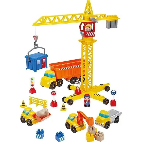 Byggeplads med kran, køretøjer og figurer - Ecoiffier