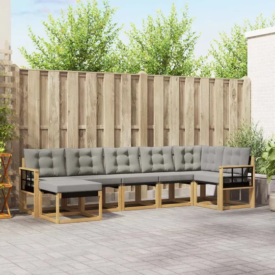 vidaXL Udendørs sofagruppe 7 stk. i akacietræ, hvid og lysegrå