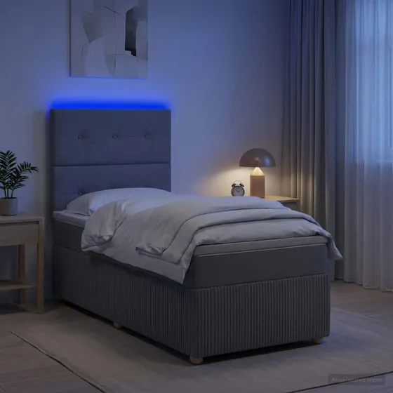 vidaXL LED Boksmadrasseng med madras, Lysegrå, 90 x 200 cm