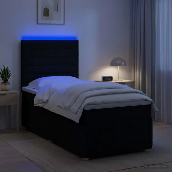 vidaXL LED Boksmadras Seng med Madrasser - Sort 90 x 190 cm