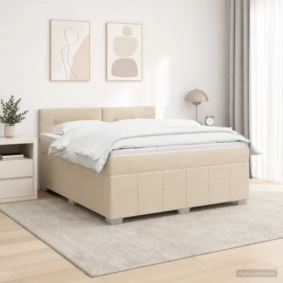 vidaXL LED Boxspringseng med madras, Cremefarvet 140 x 200 cm