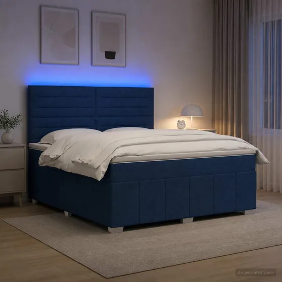 vidaXL LED Boksmadrasseng med madras, Blå, 140 x 200 cm
