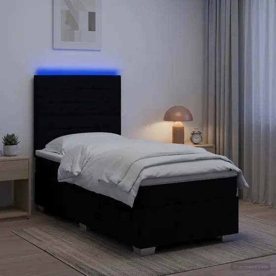 vidaXL LED Boksmadrasseng 90 x 200 cm - Sort