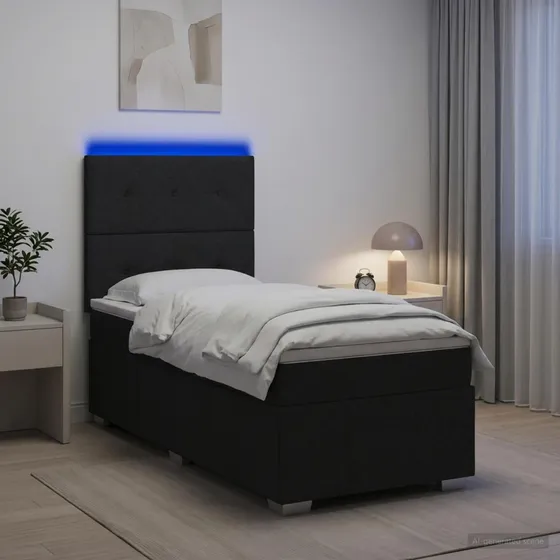 vidaXL LED Boxspringseng med madras, Sort, 80 x 200 cm