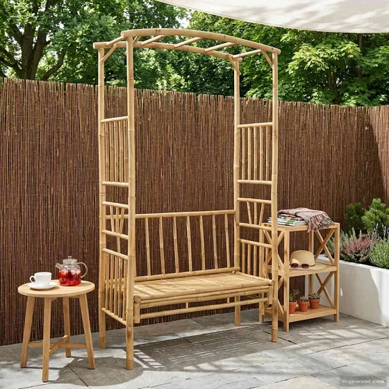 vidaXL Havebue med Bænk i Bambus - 115 x 50 x 205 cm