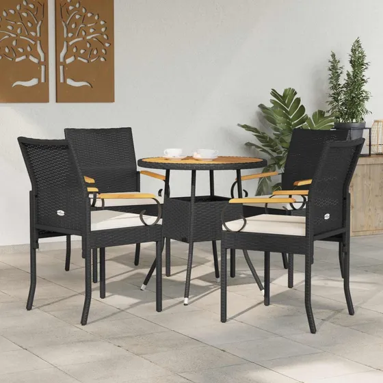 vidaXL Havestole 4 stk. Sort/Creme Polyrattan & Akacietræ