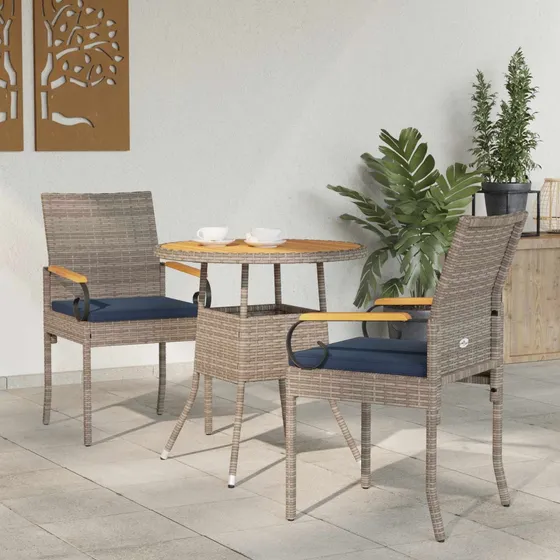 vidaXL Havestole 2 stk. Grå/Marineblå Polyrattan & Akacietræ