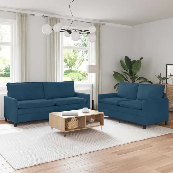 vidaXL Sofa Sæt 2 stk. Blå Fløjl