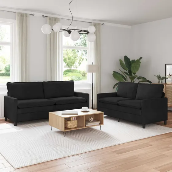 vidaXL Sofa Sæt 2 stk. Sort Fløjl (2- og 3-personers)