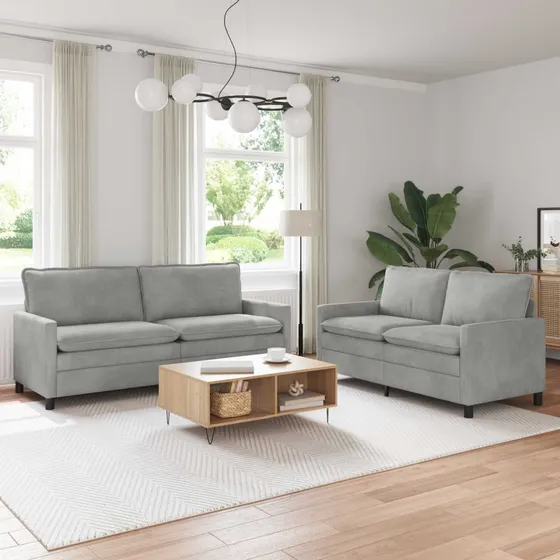 vidaXL Sofasæt 2 stk. i lysegrå fløjl