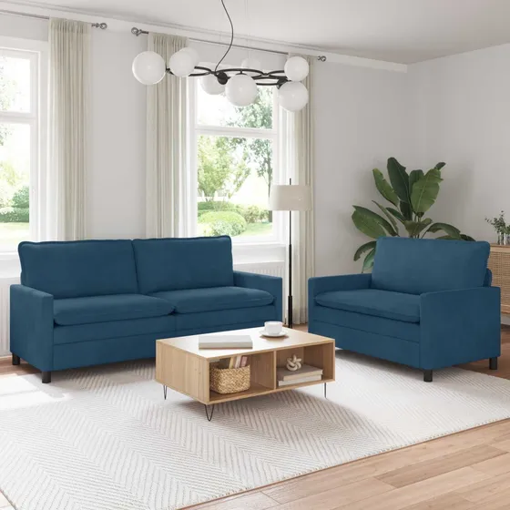 vidaXL Sofasæt 2 stk. i blå fløjl