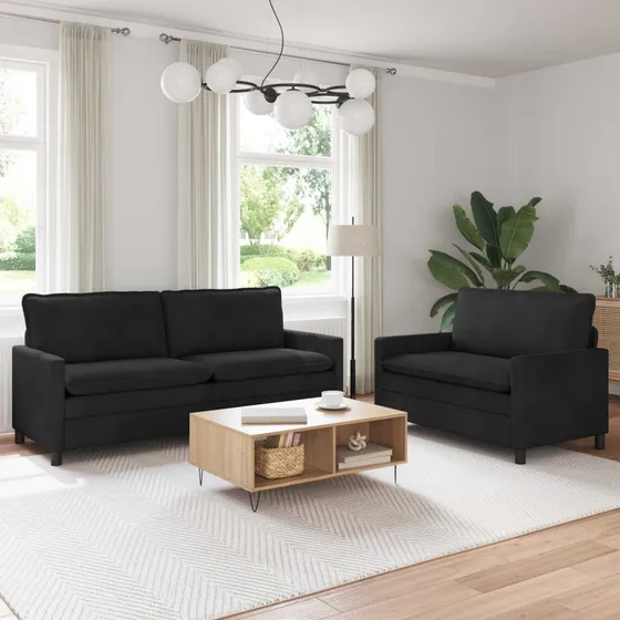 vidaXL Sofasæt 2 stk. i sort fløjl (2- og 3-personers)