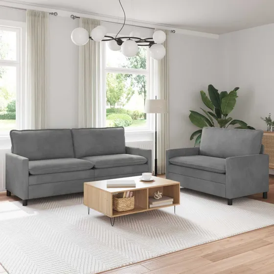 vidaXL Sofasæt 2 dele i mørkegrå fløjl