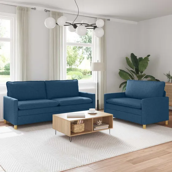vidaXL Sofasæt 2 dele i blå stof - 5 siddepladser