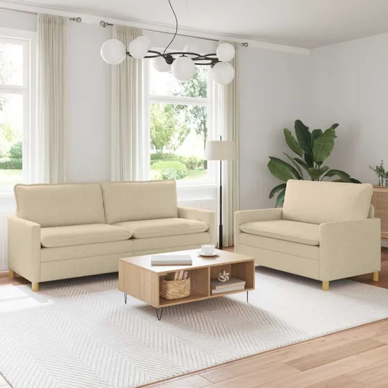 vidaXL Sofasæt 2 dele - Cremefarvet stof