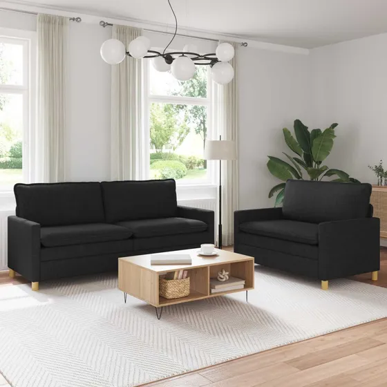 vidaXL Sofasæt 2 stk. i sort stof - 3-personers og 1-personers