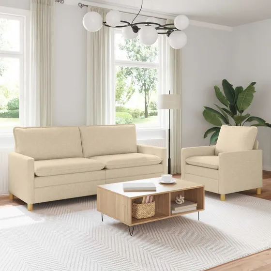 vidaXL Sofasæt 2 stk. i cremefarvet stof