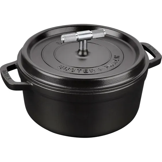 Staub x Buster + Punch kokotte 24 cm, sort (stålknop)
