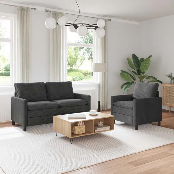 vidaXL Sofasæt 2 stk. Mørkegrå Polyester