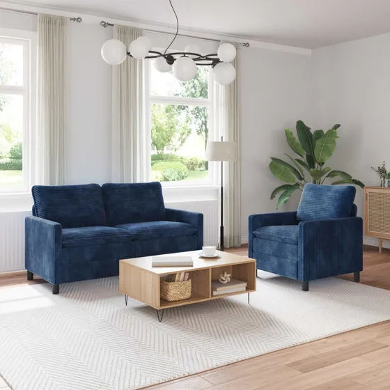 vidaXL Sofasæt 2 stk. i mørkeblå polyester