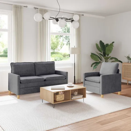 vidaXL Sofasæt 2 stk. Mørkegrå Polyester