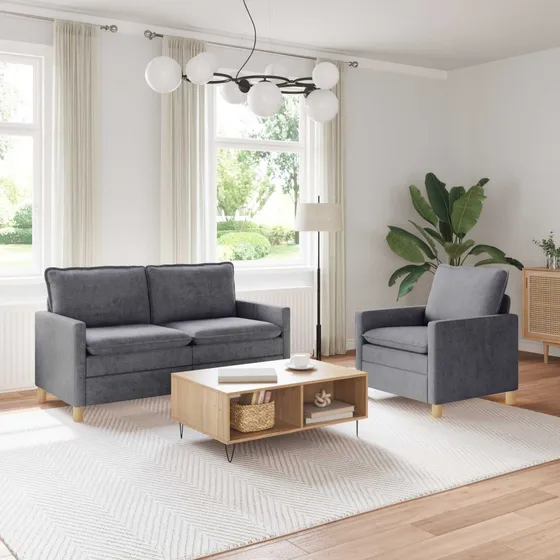 vidaXL Sofasæt 2 dele i lysegrå polyester