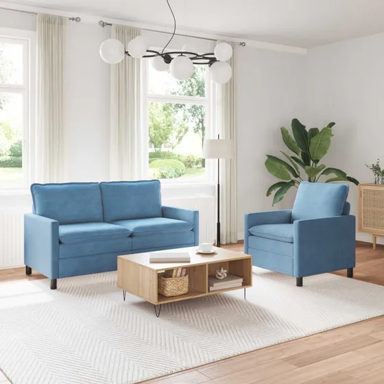 vidaXL Sofasæt 2 stk. Blå Corduroy