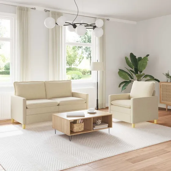 vidaXL Sofasæt 2 dele - Cremefarvet stof