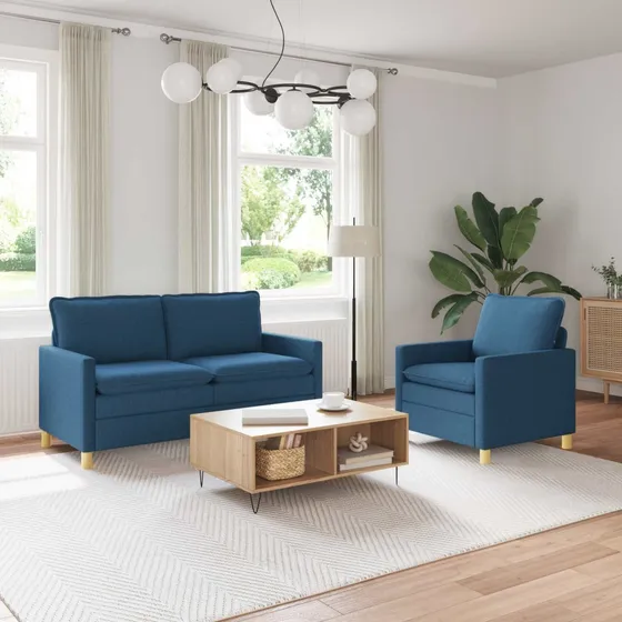 vidaXL Sofasæt 2 dele i blå stof - 1- og 2-personers