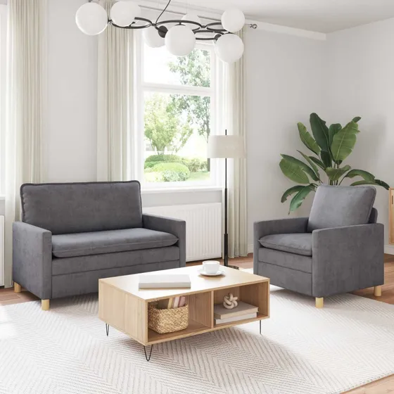 vidaXL Sofasæt 2 dele - Lysegrå Polyester