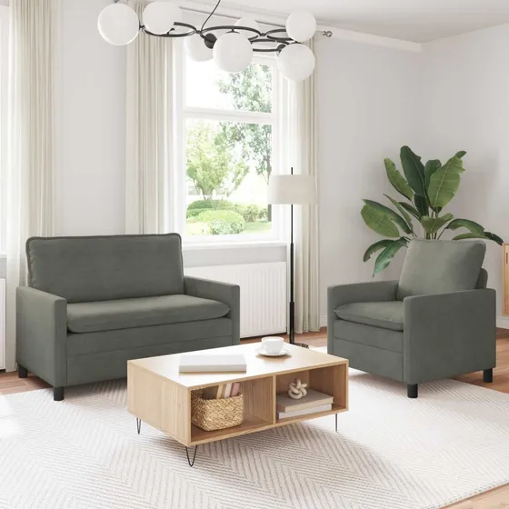 vidaXL Sofasæt 2 stk. i lysegråt ribstof