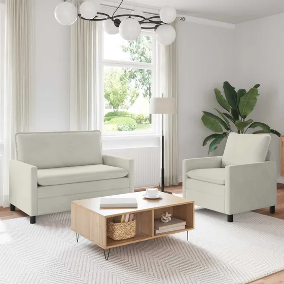 vidaXL Sofasæt 2 dele i cremefarvet fløjl