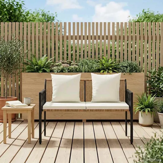 vidaXL Havebænk 2-personers i polyrattan, 116 x 56 x 75 cm