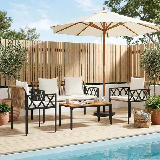 vidaXL Havemøbelsæt 4 stk. i brun polyrattan og creme