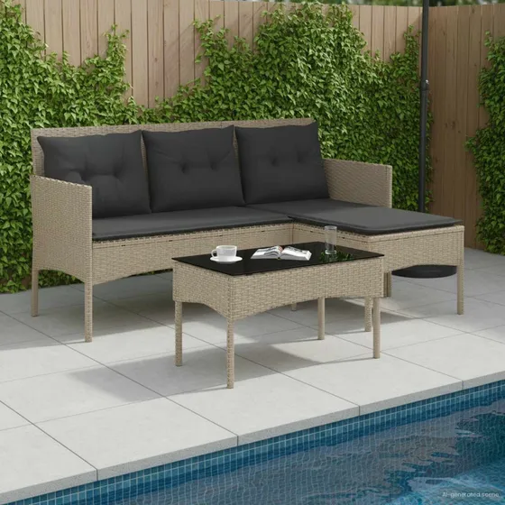 vidaXL Havesofasæt 2 stk. i polyrattan med L-form og bord