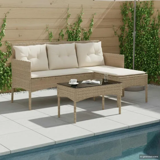 vidaXL Havesofa Sæt 2 stk. i beige polyrattan med bord