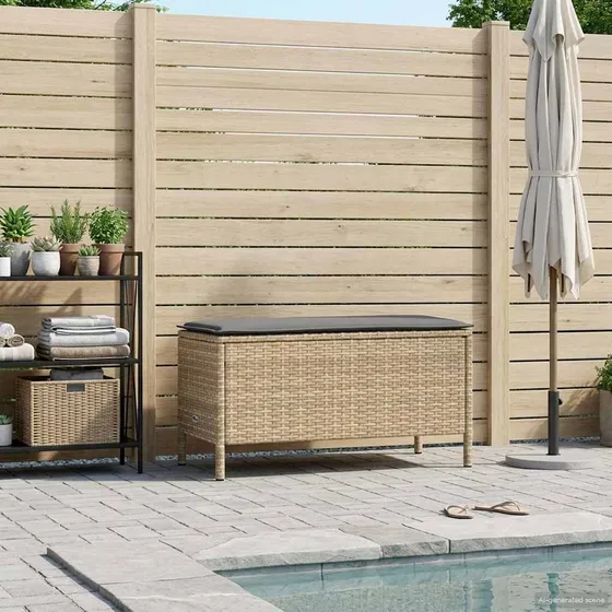 vidaXL Havepuf med pude Beige/Grå 80x38x42 cm PE Rattan
