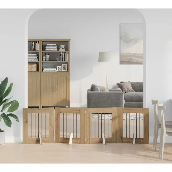 vidaXL Sammenklappeligt hundegitter med 4 paneler, Artisan-eg