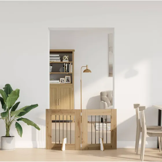 vidaXL Sammenklappeligt hundegitter med stativer, 2 stk, Artisan-eg