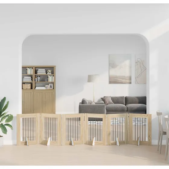 vidaXL Sammenklappelig hundegitter med stativer, 6 stk, Sonoma-eg