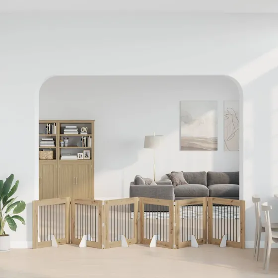 vidaXL Sammenklappeligt hundegitter med stativer, 6 stk, Artisan-eg