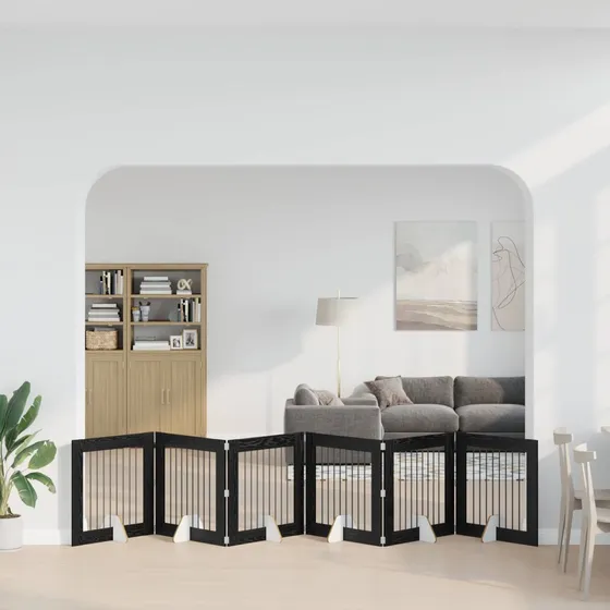 vidaXL Sammenklappeligt hundegitter, Sort Eg, 482 cm