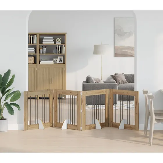 vidaXL Sammenklappeligt hundegitter med 4 stativer - Artisan-eg