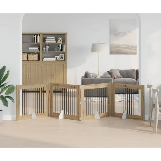 vidaXL Sammenklappeligt hundegitter med 4 stativer - Artisan-eg